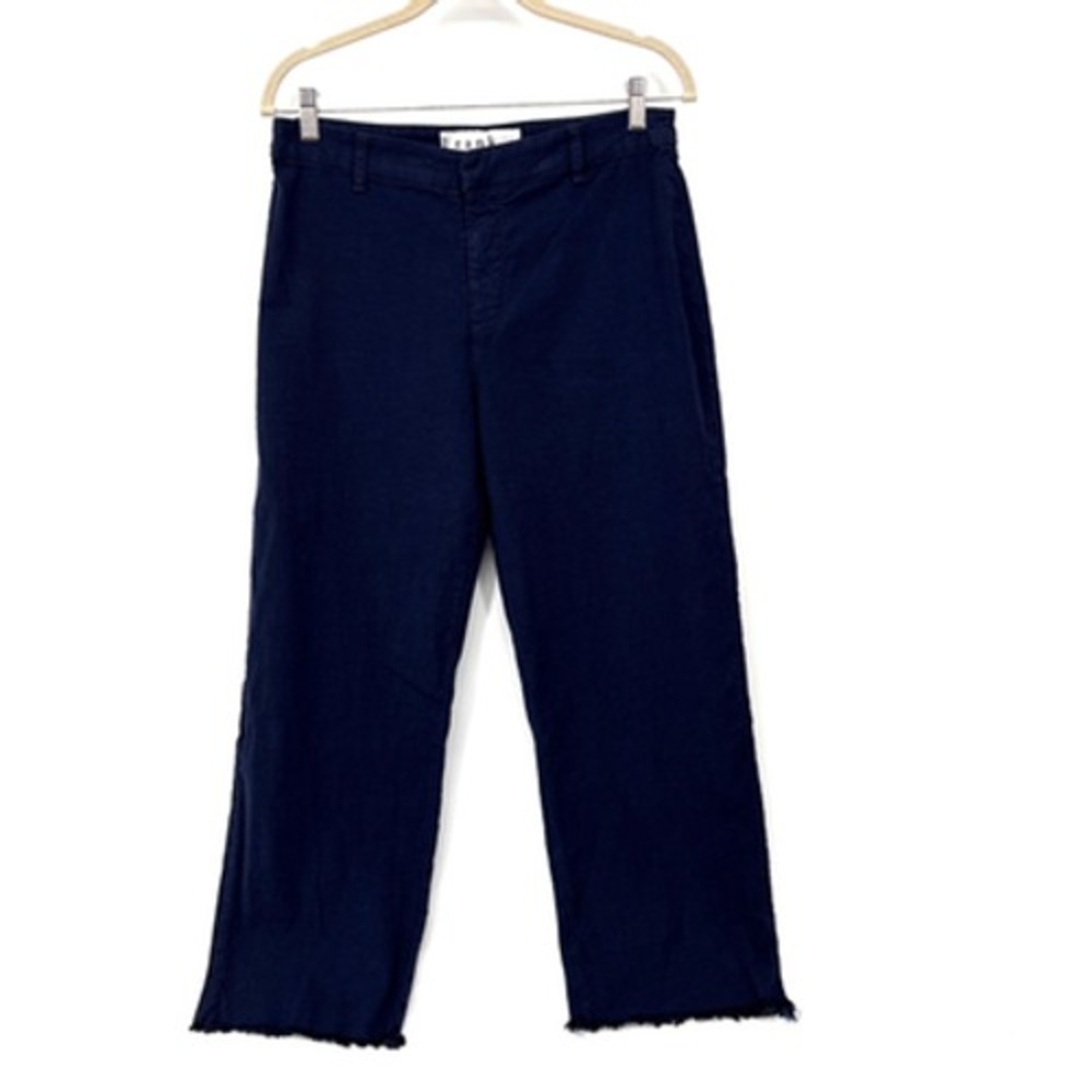 Frank & Eileen Kinsale Trouser 10 Navy Blue Cotton Flax Linen Crop Sailor Pants